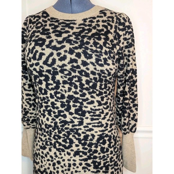 Loft Wool Blend Leopard Animal Print Long Sleeve Sweater Dress Size L - Picture 4 of 10
